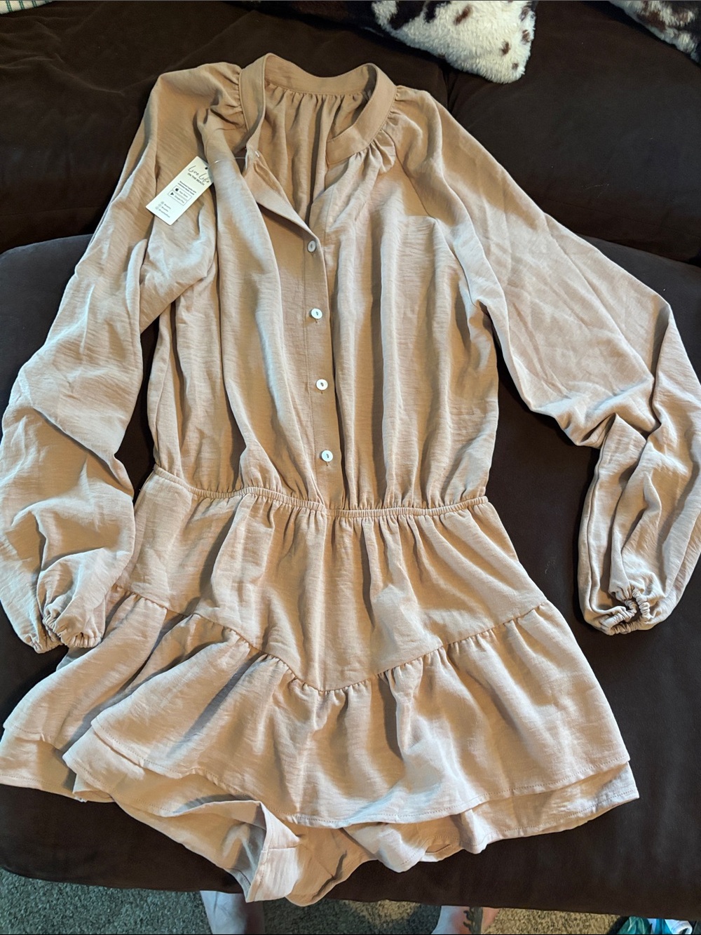 Cupshe Taupe Long-Sleeve Button Romper